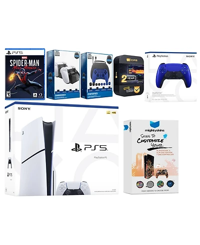 Sony Playstation 5 Slim Disc with Spider-Man: Miles Morales, Extra Volcanic Red Controller, Gamer Kit, Charge Dock and MightySkins Decal Voucher + 2 Y