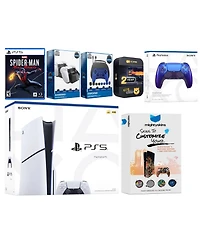 Sony Playstation 5 Slim Disc with Spider-Man: Miles Morales, Extra Volcanic Red Controller, Gamer Kit, Charge Dock and MightySkins Decal Voucher + 2 Y
