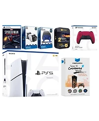 Sony Playstation 5 Slim Disc with Spider-Man: Miles Morales, Extra Volcanic Red Controller, Gamer Kit, Charge Dock and MightySkins Decal Voucher + 2 Y