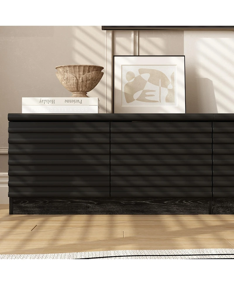 Tv stand with two doors and three drawers, multi-purpose media console, black wood entertainment center