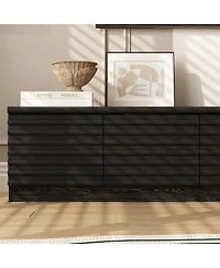 Tv stand with two doors and three drawers, multi-purpose media console, black wood entertainment center