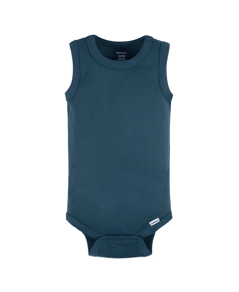 Gerber Baby Boys 5-Pack Sleeveless Onesies Bodysuits, Blue Stripe, 0-3 Months
