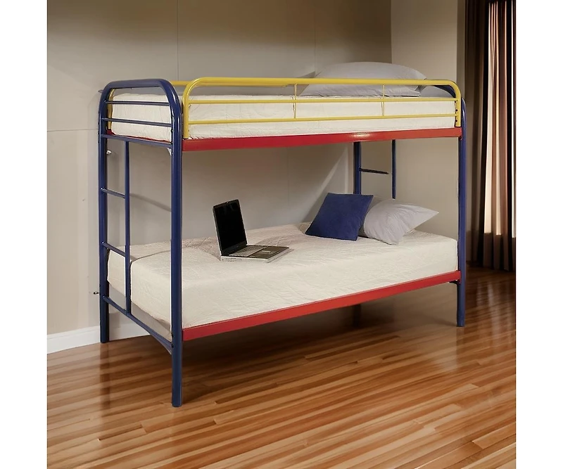 Sturdy Metal Bunk Bed with Guardrails and Built-In Ladder for Small Spaces