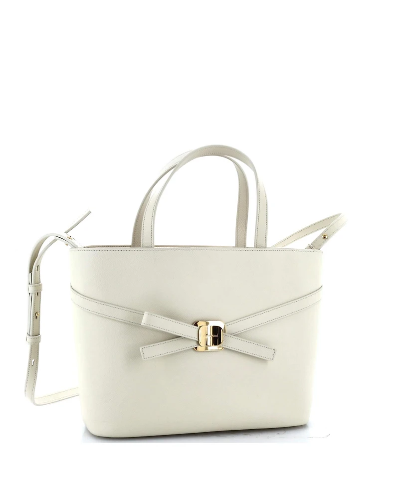 Pre-Owned Salvatore Ferragamo Small Front Cross Bow Shopper Tote Leather
