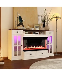 30" electric fireplace, recessed fireplace, 1500W, white Tv stand with four drawers