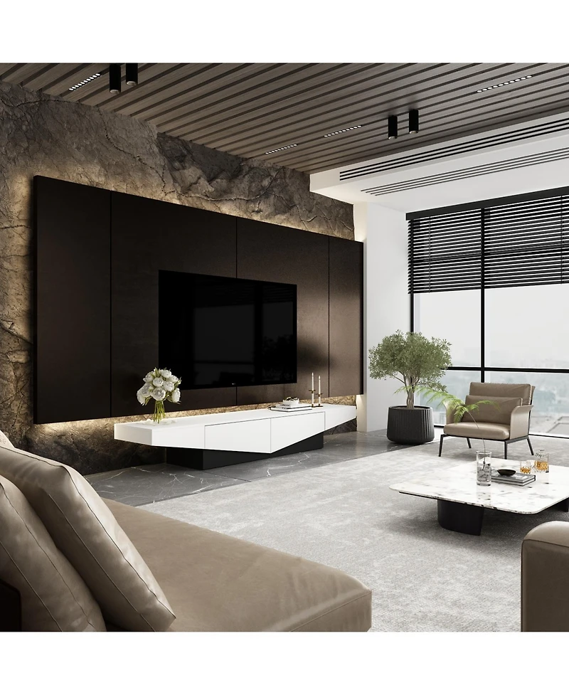 Uniquely designed Tv stand, media console with two drawers, wooden entertainment center