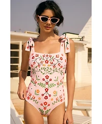 Jessie Zhao New York Women's Pink Floral Harmony Embroidered Swimsuit