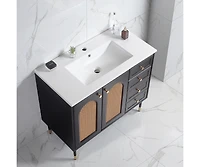 Casainc 36" Bathroom Vanity with Ceramic Sink, Rattan Storage Cabinet Two Doors and Drawer