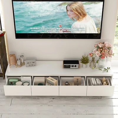 Tv stand with 4 drawers, media console with light strip, entertainment center in white wood