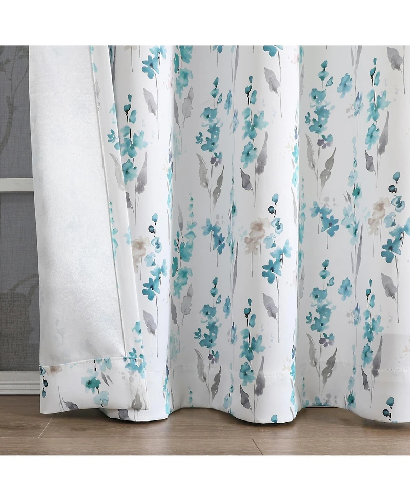 Kate Aurora 1 Piece Watercolor Floral Light Filtering Grommet Top Window Curtain Panel