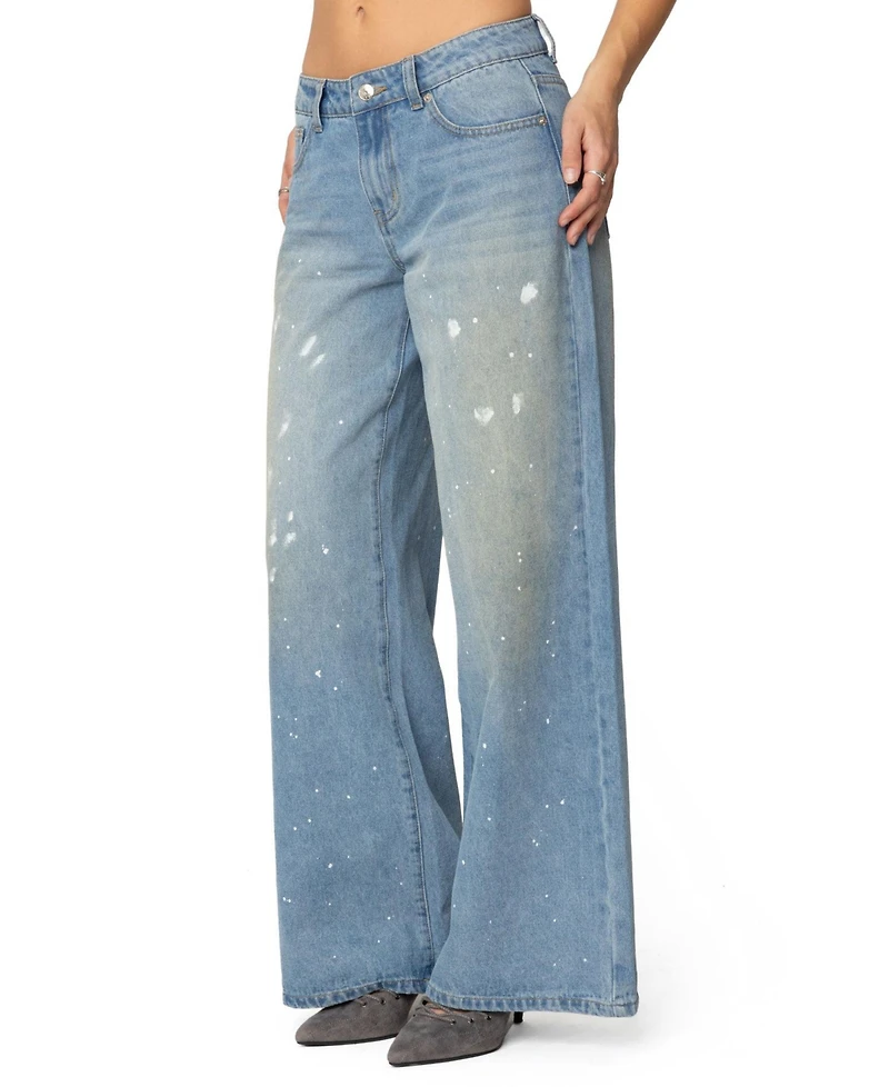 Edikted Women's Paint Splatter Low Rise Jeans