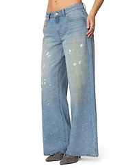 Edikted Women's Paint Splatter Low Rise Jeans