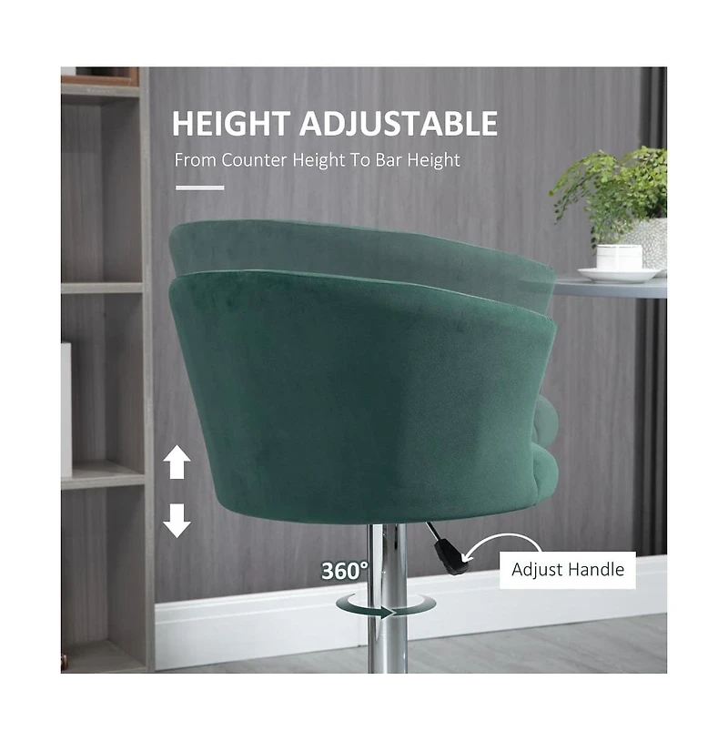 Set of 2 Adjustable Velvet Bar Stools, Swivel Counter Height Chairs with Footrest and Steel Base for Kitchen Island, Home Bar, and Dining Room-The Pop
