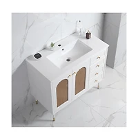Casainc 36" Bathroom Vanity with Ceramic Sink, Rattan Bathroom Storage Cabinet with Two Doors and Drawer