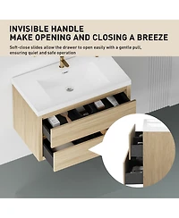 Casainc 36" Wall-Mounted Bathroom Vanity with Sink, Floating Storage Cabinet Stone Resin Countertop and Soft Close Drawers