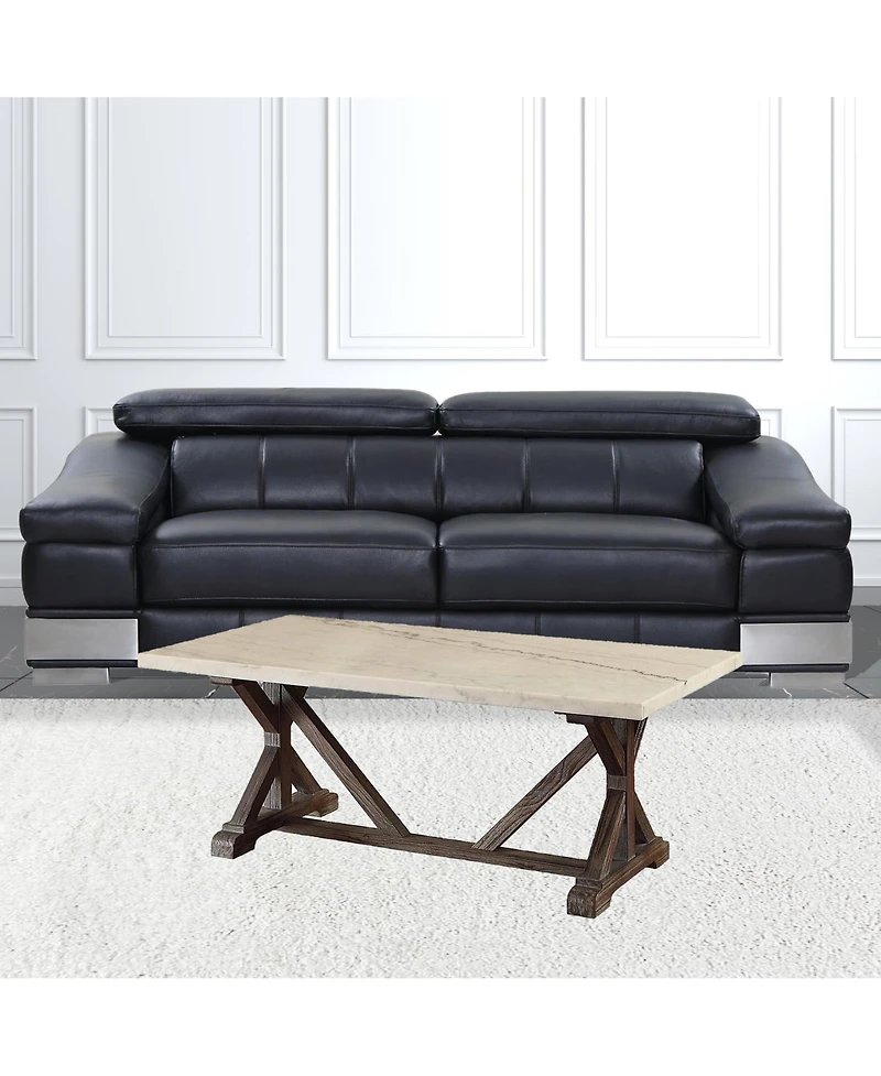 Modern Faux Marble and Solid Wood Rectangular Coffee Table