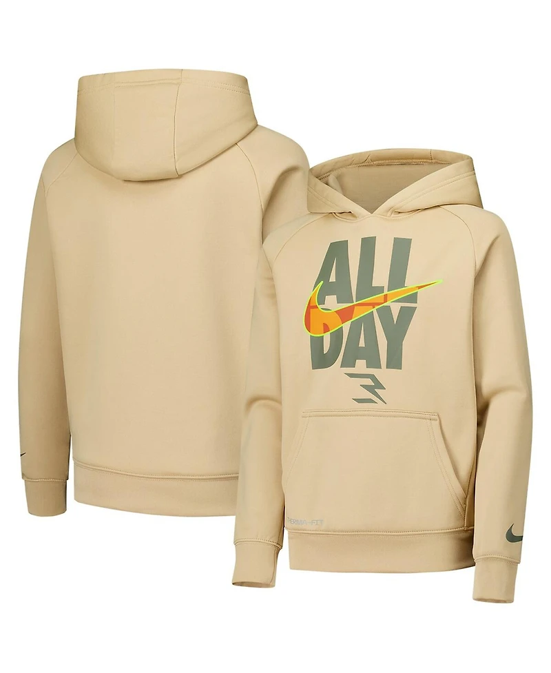 Nike Big Boys and Girls 3BRAND by Russell Wilson Tan All-Day Performance Pullover Hoodie