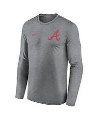 Nike Men's Heather Charcoal Atlanta Braves 2-Hit Legend Performance Long Sleeve T-Shirt