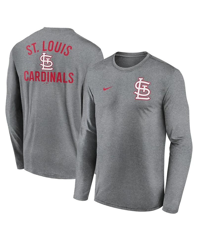 Nike Men's Heather Charcoal St. Louis Cardinals 2-Hit Legend Performance Long Sleeve T-Shirt