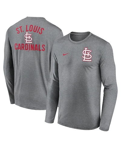 Nike Men's Heather Charcoal St. Louis Cardinals 2-Hit Legend Performance Long Sleeve T-Shirt