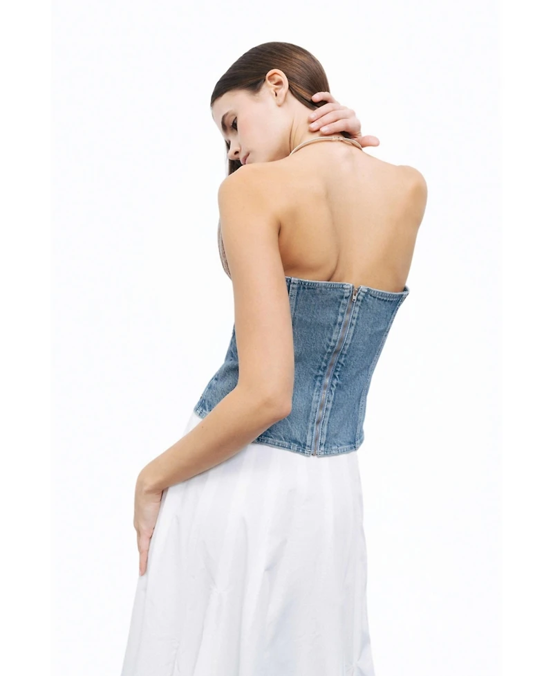 Nocturne Women's Stoned Strapless Denim Crop Top