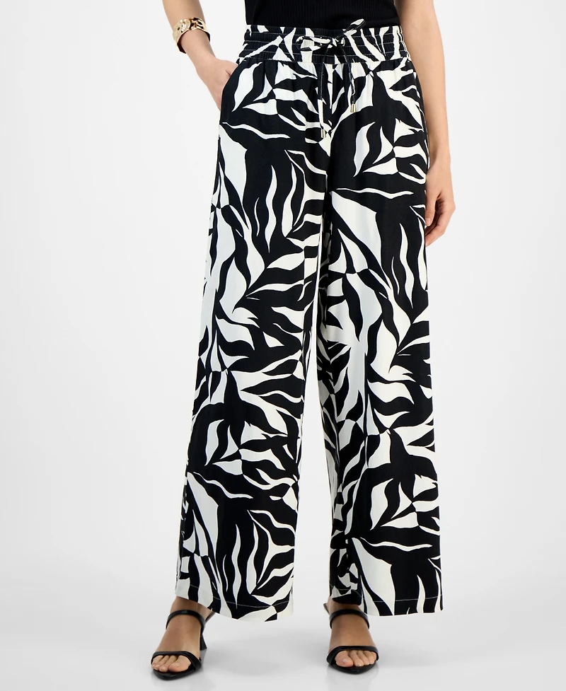 I.n.c. International Concepts Petite Printed Linen-Blend Wide-Leg Pants, Exclusively at Macy's