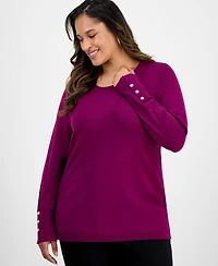 Jm Collection Plus Crewneck Long-Sleeve Sweater, Macy's Exclusive