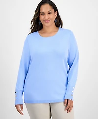 Jm Collection Plus Size Crewneck Long-Sleeve Sweater, Macy's Exclusive