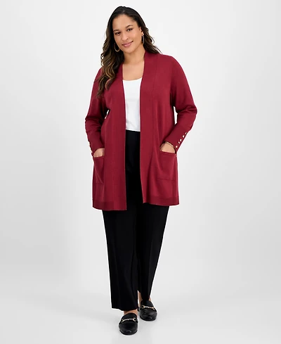 Jm Collection Plus Open-Front Long-Sleeve Cardigan, Exclusively at Macy's