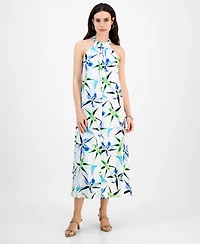 I.n.c. International Concepts Petite Printed Linen-Blend Halter-Neck Sleeveless Maxi Dress, Exclusively at Macy's