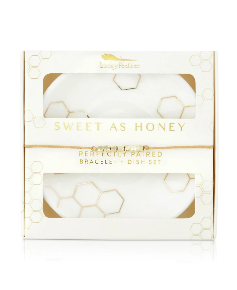 Lucky Feather Bracelet + Dish Set - Honey