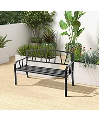 Patio Garden Bench with Metal Frame and Slatted Seat