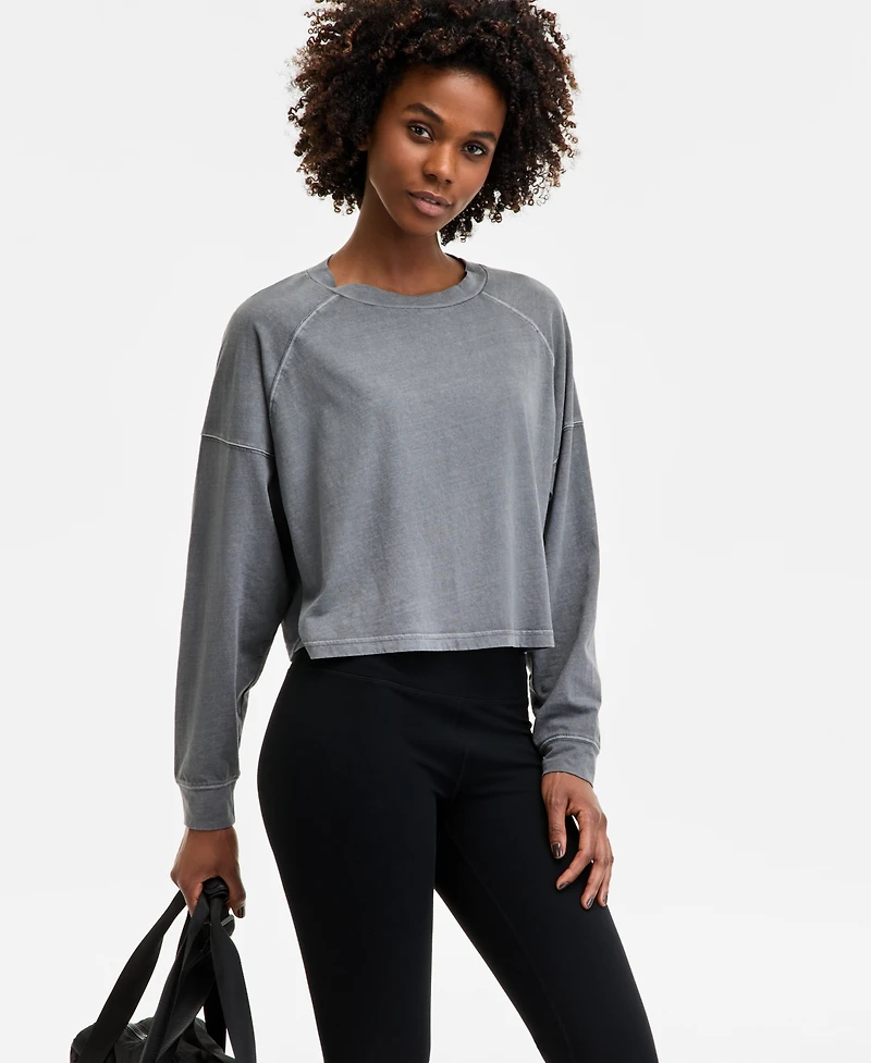 Id Ideology Women's Distressed Long-Sleeve Cropped Top, Exclusively at Macy's