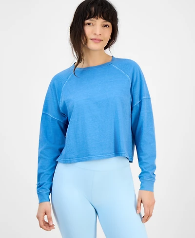 Id Ideology Women's Distressed Long-Sleeve Cropped Top, Exclusively at Macy's