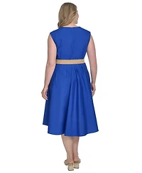 Jessica Howard Plus Belted Sleeveless V-Neck Midi Dress