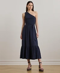 Lauren Ralph Lauren Women's Belted Slub Jersey One-Shoulder Dress