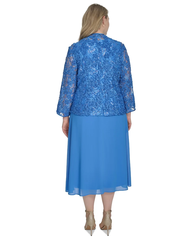 Jessica Howard Plus 2.Pc Jewel-Neck Midi Dress & Lace 3/4-Sleeve Jacket