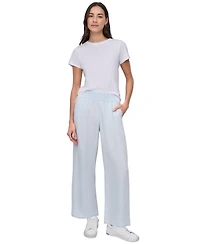 Dkny Jeans Petite Chambray Smocked-Waist Wide-Leg Pants