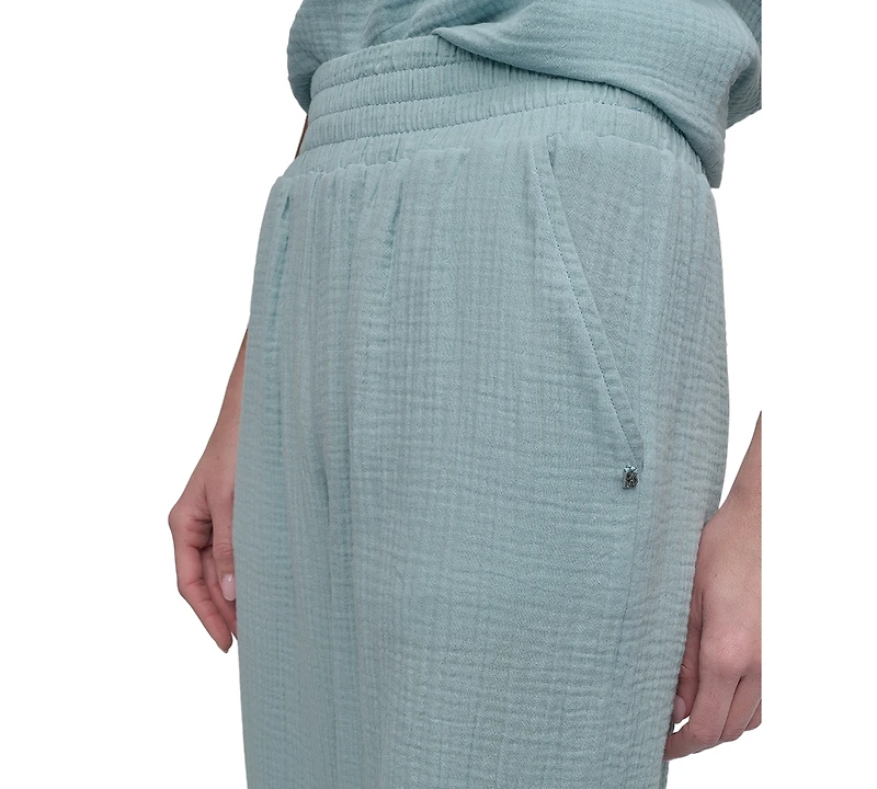 Dkny Jeans Petite Cotton High-Rise Smocked-Waist Pants