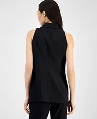 Women's Sleeveless Notched-Collar One-Button Blazer