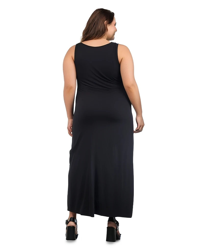 24seven Comfort Apparel Plus Maxi Sleeveless Dress with Pockets