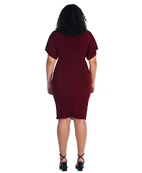 24seven Comfort Apparel Plus Short Sleeve V-Neck Twist Front Split Hem Dress