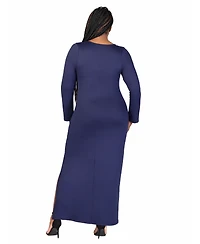 24seven Comfort Apparel Plus Long Sleeve Side Slit Fitted Maxi Dress