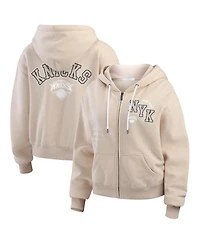 Wear by Erin Andrews Women's Cream New York Knicks Plus Tonal Felt Patch Full-Zip Hoodie