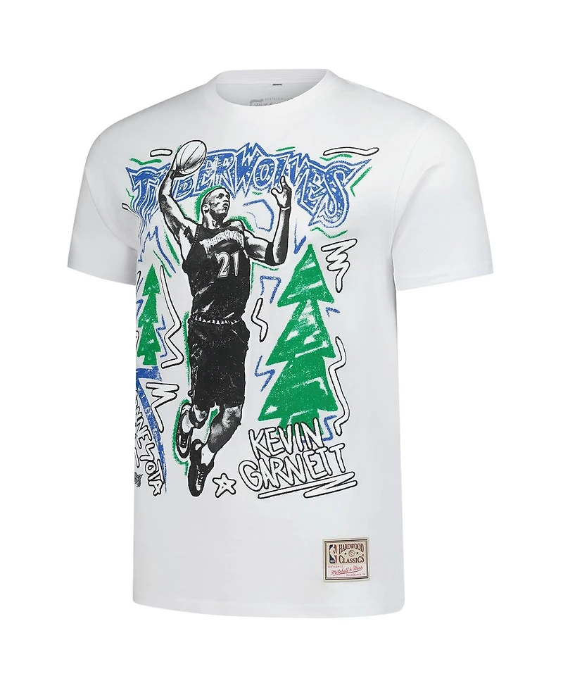 Mitchell & Ness Men's Kevin Garnett White Minnesota Timberwolves Hardwood Classics Chalked Up T-Shirt