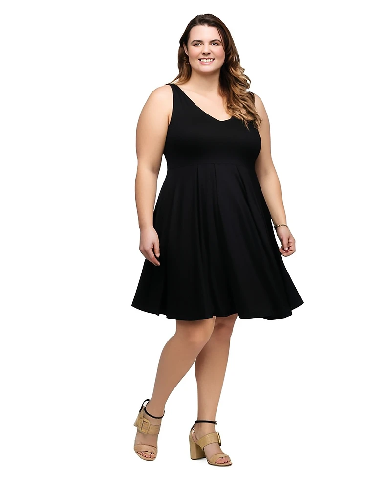24seven Comfort Apparel Plus Sleeveless Midi Fit and Flare Pocket Dress