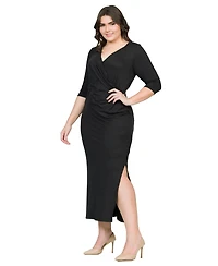 24seven Comfort Apparel Fitted V-Neck Side Slit Maxi Dress
