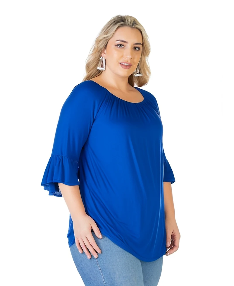 24seven Comfort Apparel Plus Bell Sleeve Loose Fit Tunic Top