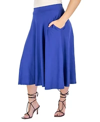 24seven Comfort Apparel Plus Elastic Waist Pleated Pocket Midi Skirt
