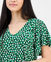 Ak Anne Klein Petite Printed V-Neck Raglan-Sleeve Top